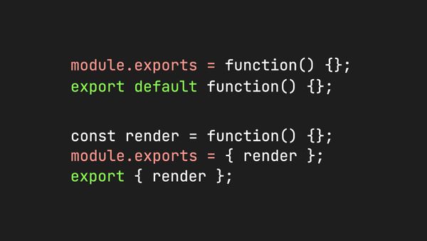 module.exports changes to export default, named exports via module.exports = {} become export {}