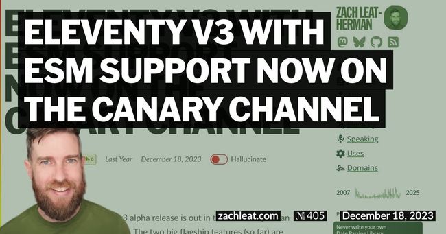 Eleventy v3 with ESM support now on the canary channel