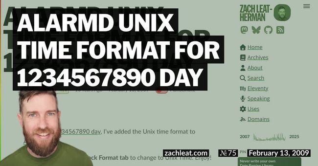 ALARMd Unix Time Format for 1234567890 Day