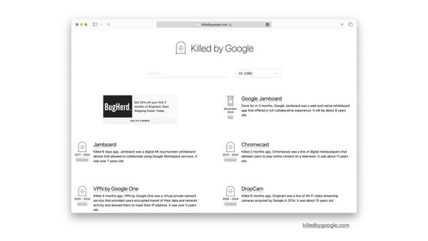 Killed by Google graveyard screenshot