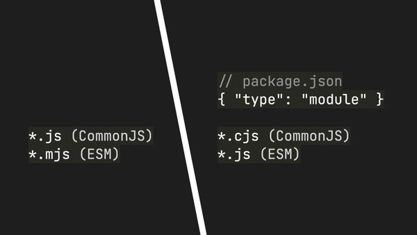 *.js CommonJS *.mjs ESM OR { "type": "module" } in package.json with *.cjs CommonJS *.js ESM