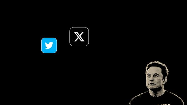 A photo of Elon Musk with the Twitter / X logos