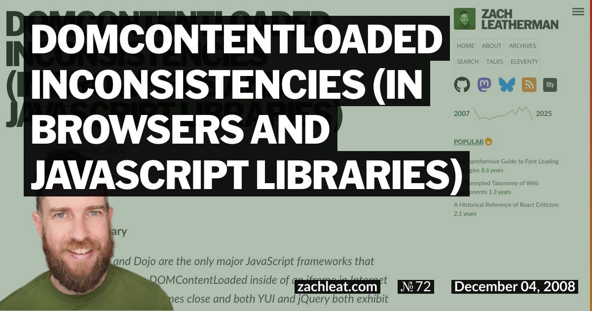 DOMContentLoaded Inconsistencies (in Browsers and JavaScript Libraries)