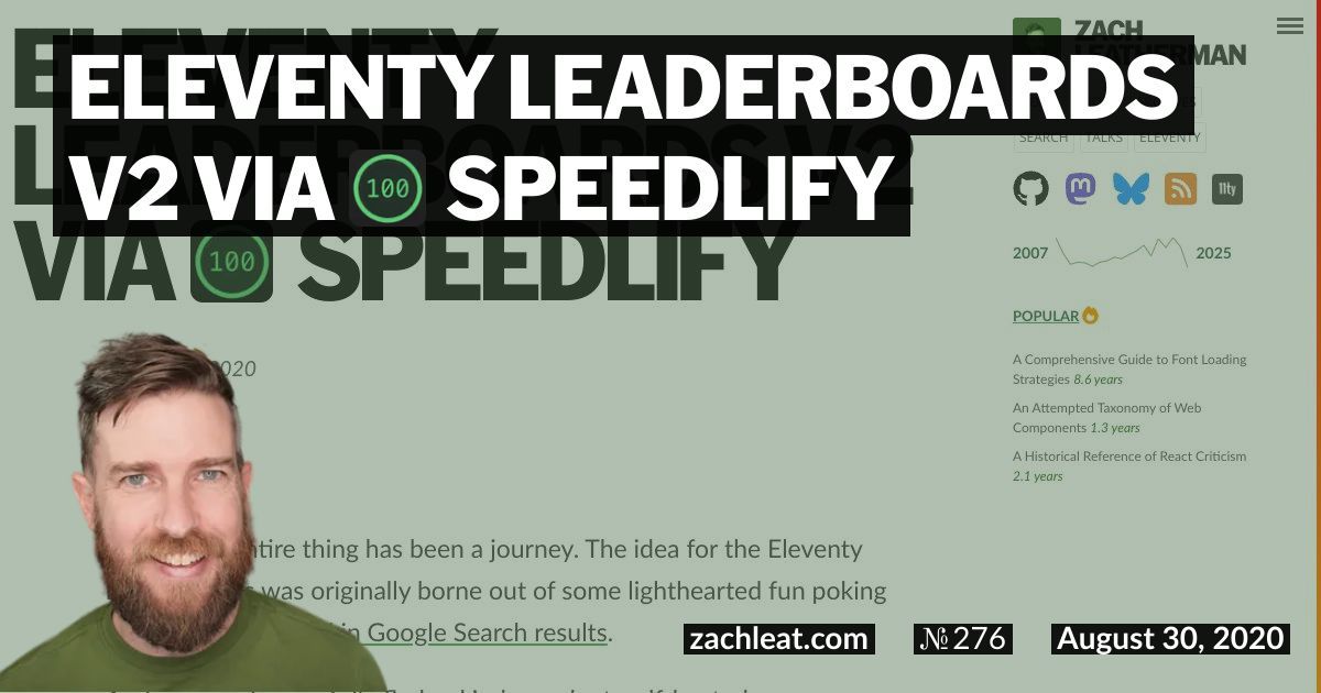 Eleventy Leaderboards v2 via Speedlify